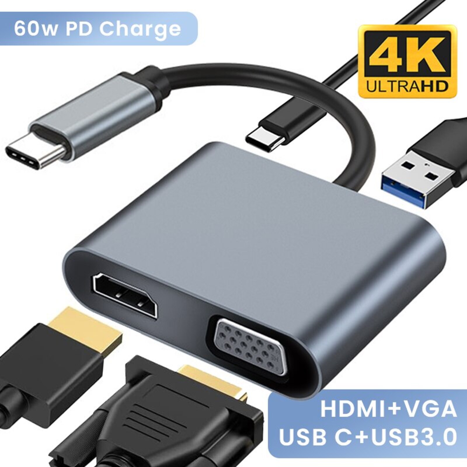 Adaptateur USB C to VGA 4K HDMI USB 3.0 PD - Type c maroc