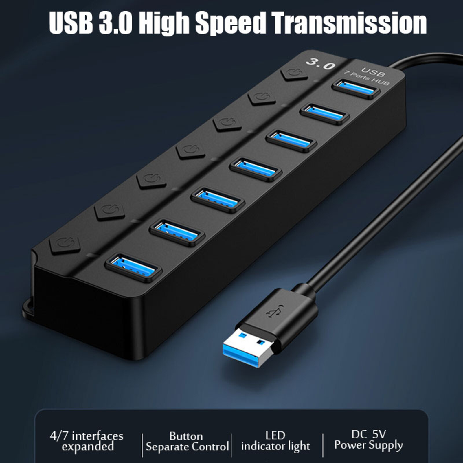 MULTIPORTS USB 3.0 - HUB 7 PORTS - AVEC CABLE 30 CM