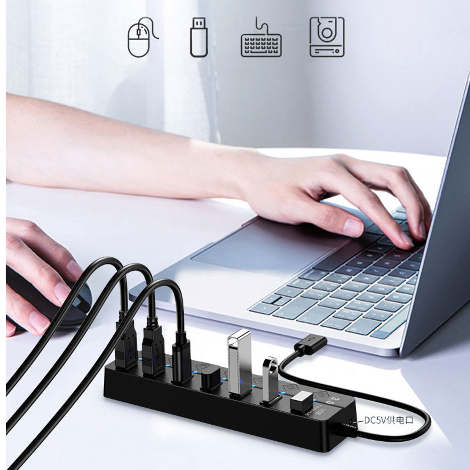 Noir-Répartiteur USB 3.0 HUB à 4 Ports, extenseur, adaptateur ca