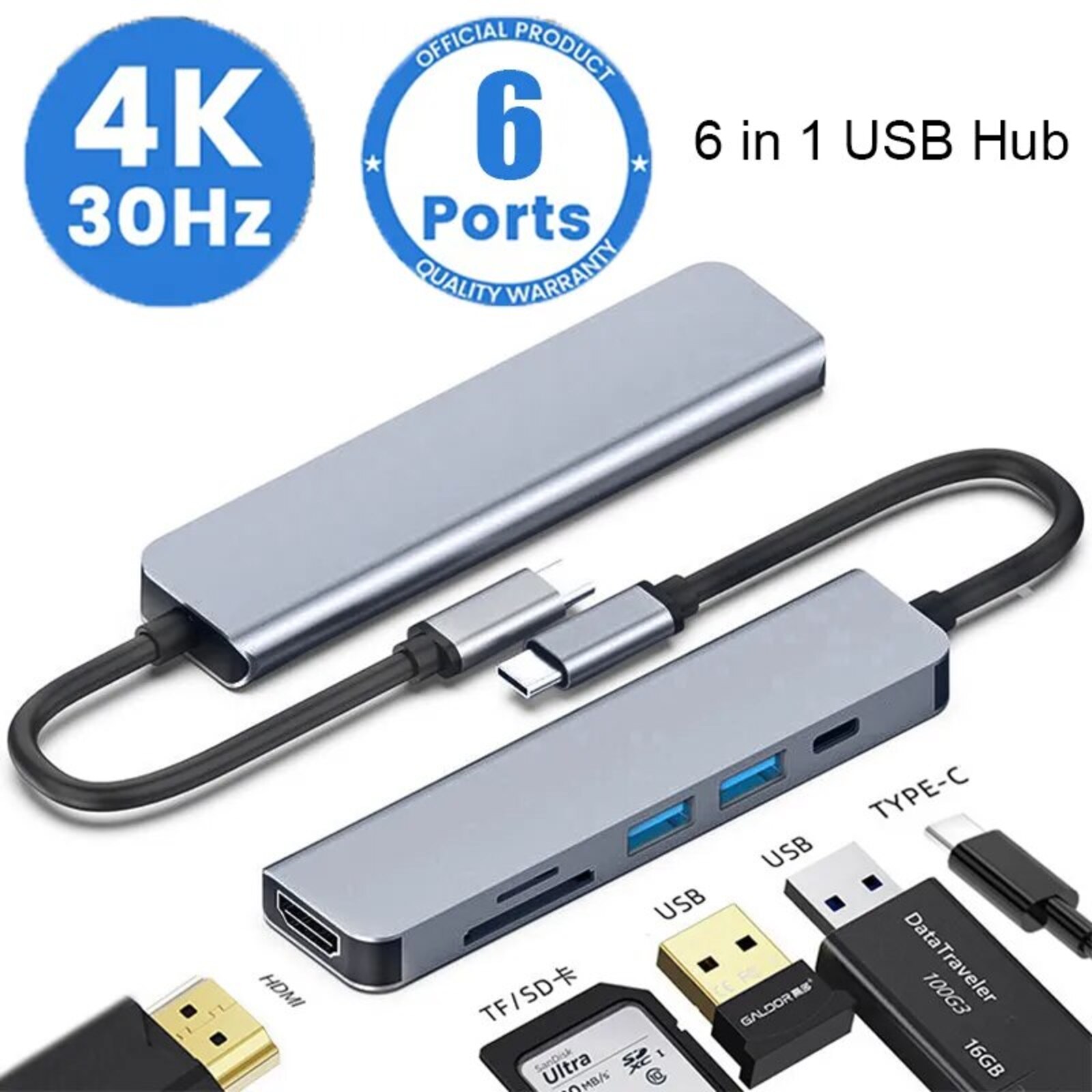 Adaptateur USB C 6 en 1 - HDMI /USB/PD/SD.. - ULPRESS MA