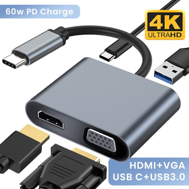 Adaptateur usb c 4en1 Support 4K Type-C to HDMI / VGA / Type-C / USB 3.0