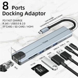 Adaptateur Type USB C, Station d'accueil 8 en 1 avec HDMI, USB 3.0 + 2.0, USB-C 2.0, SD/TF, 4K/30 Hz, PD – Image 2