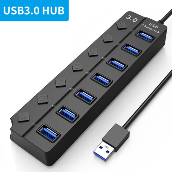 HUB Multiports USB 3.0 - 7 Ports USB extenseur multiple - Avec Cable 30 CM