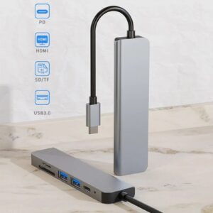 Adaptateur Type USB C, Station d’accueil 6 en 1 avec HDMI, USB 3.0 , USB-C 2.0, SD/TF, 4K/30 Hz, PD – Image 4