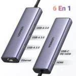 Hub USB-C Ugreen 6 en 1 avec HDMI 4K RJ45 et USB 3.0