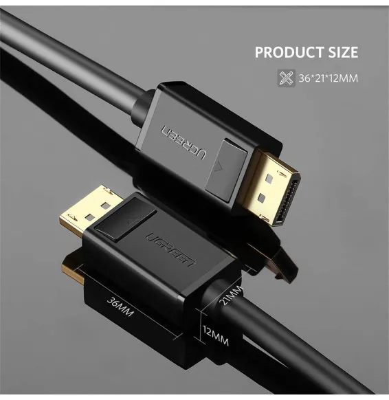 Câble DisplayPort UGREEN 10213 avec connecteurs plaqués or pour image 4K fluide et stable**