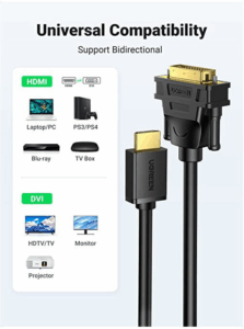 Câble HDMI vers DVI connecté à un écran