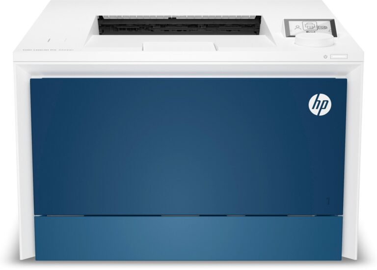 Imprimante HP LaserJet Pro 4203dn vue de face sur un bureau moderne