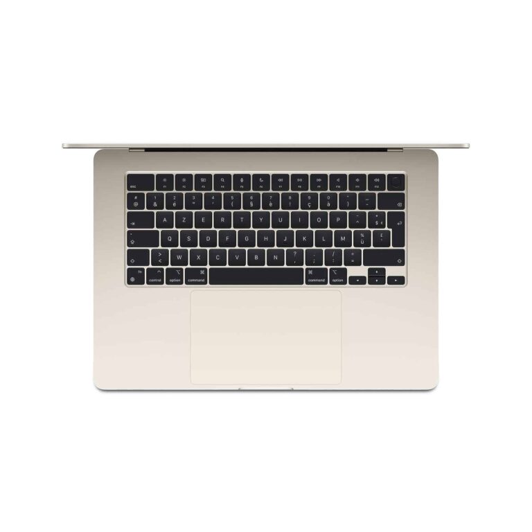 Profil fin du MacBook Air M3 13 pouces couleur Lumière stellaire