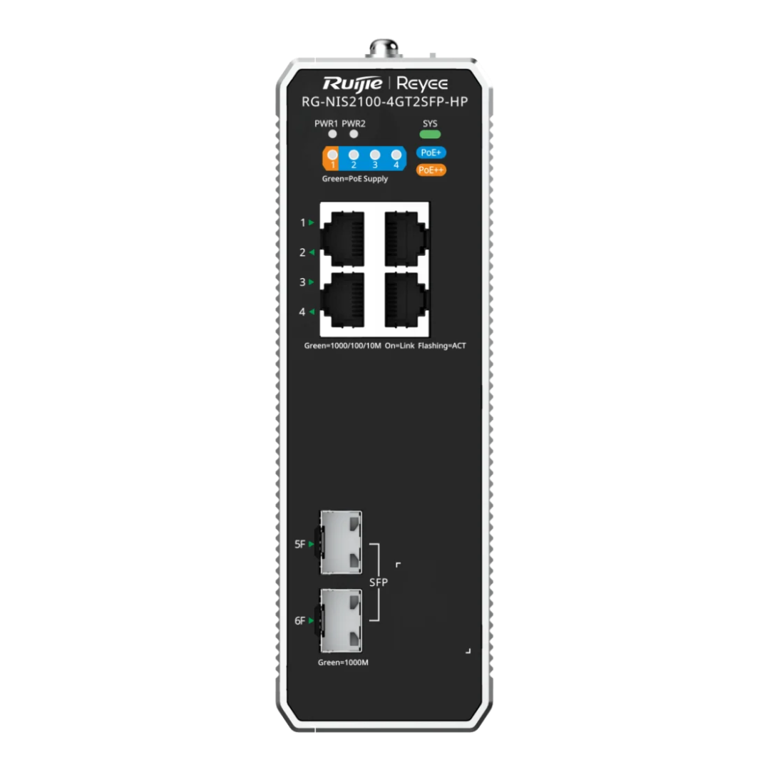 Switch Industriel Reyee NIS2100-4GT2SFP-HP PoE+ (1) Switch Industriel Installation DIN Rail Reyee NIS2100