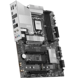 Carte Mère MSI PRO B860-P WIFI vue inclinée avec socket LGA1851 et slots DDR5