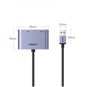 UGREEN 20518 adaptateur USB HDMI VGA avec dimensions compactes et design portable