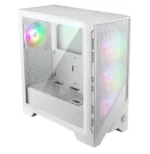 Vue latérale du boîtier MSI MAG FORGE 320R AIRFLOW blanc avec ventilateurs ARGB