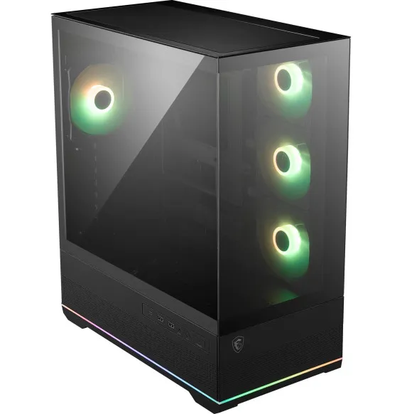 Boîtier PC MSI MAG PANO 110R PZ noir avec vue panoramique et ventilateurs ARGB
