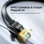 Câble Ethernet CAT7 UGREEN avec connecteurs 8P8C plaqués or pour transmission réseau fiable