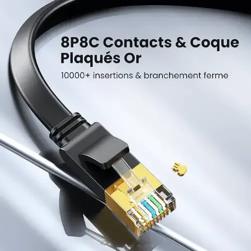 Câble Ethernet CAT7 UGREEN avec connecteurs 8P8C plaqués or pour transmission réseau fiable