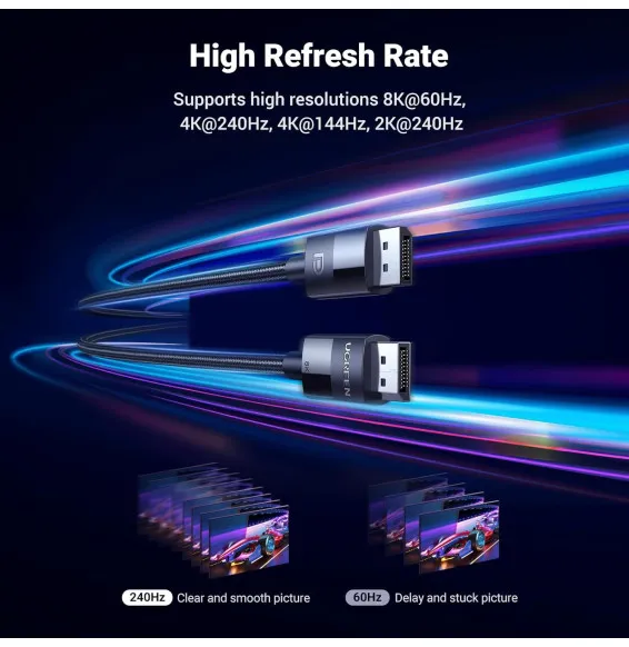 Câble DisplayPort UGREEN 80390 compatible 8K 60Hz et 4K 240Hz pour gaming haute fréquence