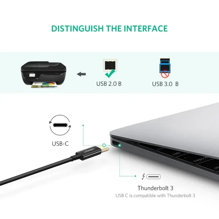 Connecteurs USB-C et USB-B du câble UGREEN 50446 pour imprimante USB 2.0