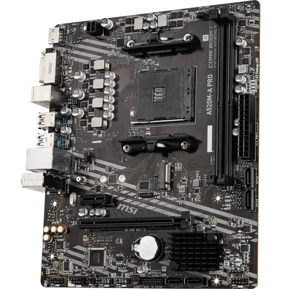 Carte Mère MSI A520M-A PRO vue de face avec socket AM4 et chipset A520