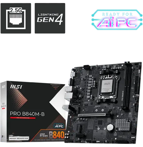 Carte Mère MSI PRO B840M-B AM5 DDR5 avec boîte officielle MSI et chipset B840