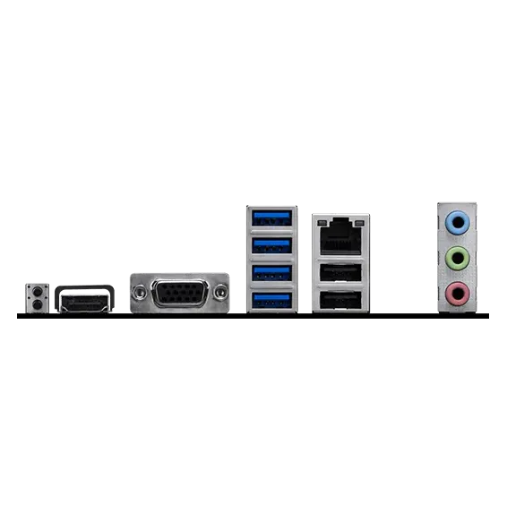 Carte Mère MSI PRO B840M-B panneau arrière avec HDMI VGA USB LAN 2.5G et audio