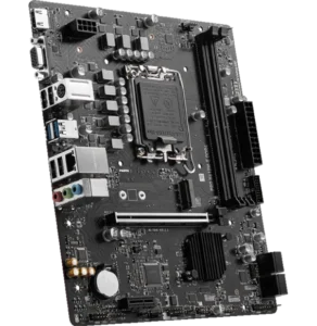 Carte Mère MSI PRO H610M-E DDR4 vue inclinée pour configuration Intel