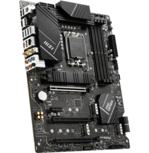 Carte Mère MSI PRO Z790-P WIFI vue inclinée avec PCIe 5.0 et dissipateurs MSI