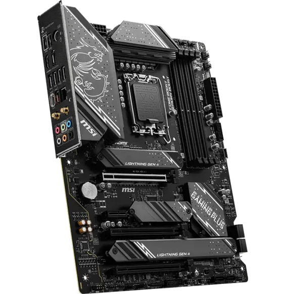 Carte Mère MSI Z790 GAMING PLUS WIFI vue inclinée pour configuration Intel gaming