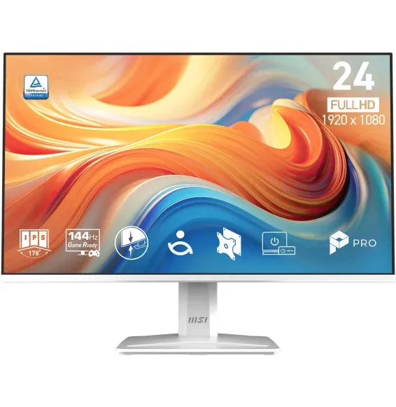 Écran MSI PRO MP243W E14 24 pouces Full HD IPS 144Hz blanc avec caractéristiques principales - 9s6-3pd1ct-034