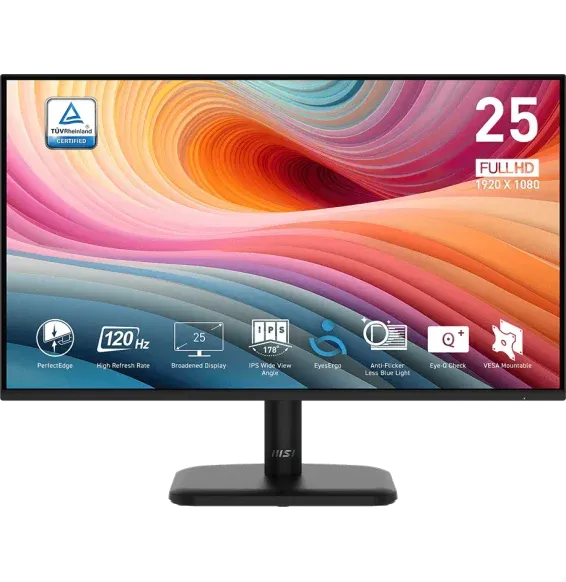 Écran MSI PRO MP251L E2 25 pouces Full HD 120Hz IPS vue avant avec caractéristiques principales