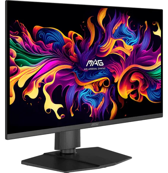 Écran Gaming MSI MAG 273QP QD-OLED X24 vue avant avec image colorée et design premium