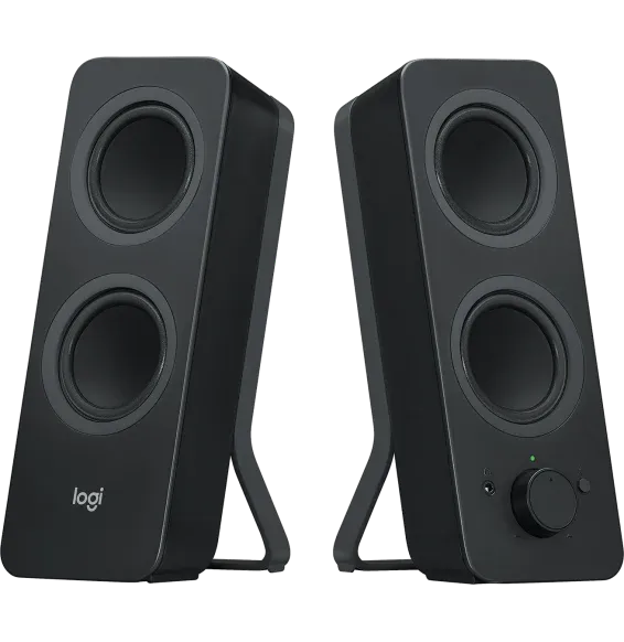 haut-parleurs Logitech Z207 vue angle double enceinte connexion sans fil