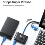 Hub USB UGREEN 20291 4 ports USB 3.0 avec transfert rapide 5Gbps pour disque dur externe et ordinateur portable