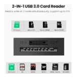 UGREEN 20250 lecteur carte mémoire USB 3.0 compatible SD microSD SDXC SDHC MMC jusqu’à 2 To