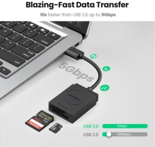 UGREEN 20250 lecteur carte SD TF USB 3.0 avec transfert rapide jusqu’à 5 Gbps pour photos et vidéos