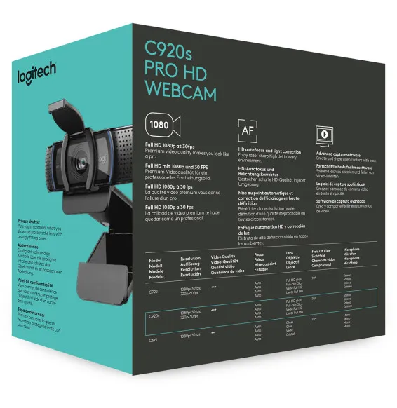 logitech c920s pro hd webcam boîte produit image 2 packaging officiel