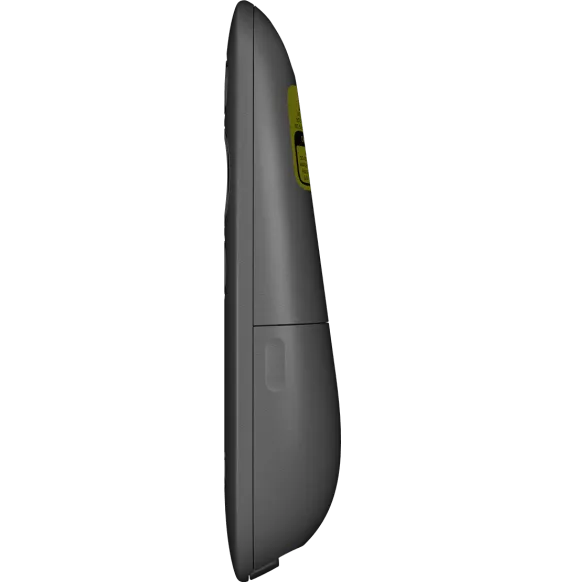 Logitech R500s pointeur laser rouge vue profil design fin télécommande