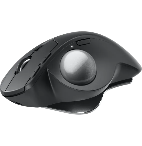 Souris sans fil Logitech MX Ergo S Graphite avec trackball vue latérale ergonomique