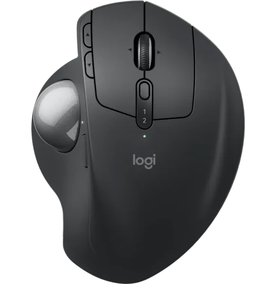 Souris Logitech MX Ergo S Graphite vue dessus avec boutons personnalisables et trackball