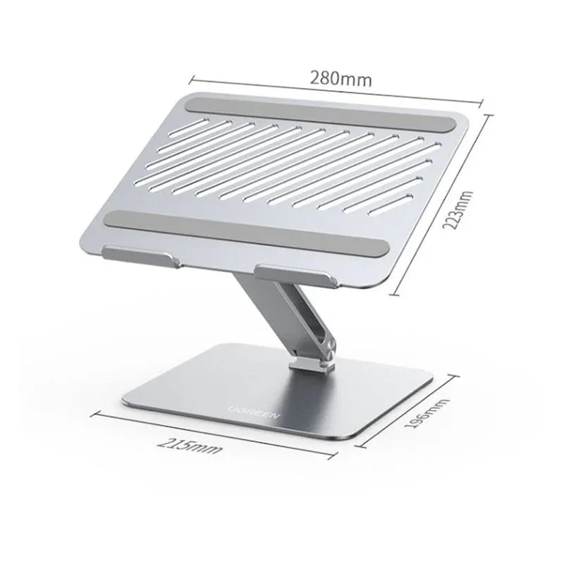 support-ordinateur-portable-ugreen-40291-dimensions Support UGREEN 40291 ordinateur portable argent avec dimensions de la base et plateau ventilé