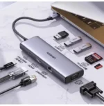 UGREEN 15600 hub USB-C 9 en 1 connecté à MacBook avec ports HDMI USB et lecteur cartes