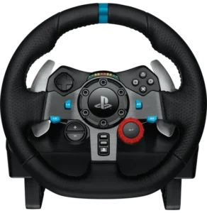 volant Logitech G920 Driving Force vue frontale avec commandes intégrées