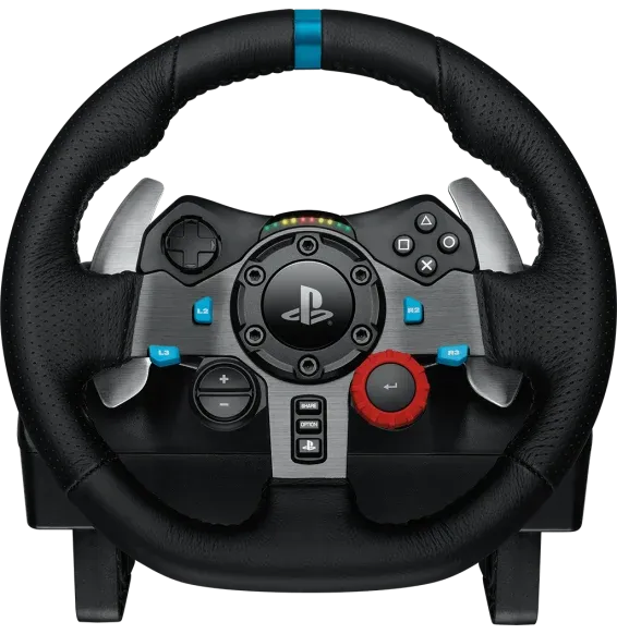 volant Logitech G920 Driving Force vue frontale avec commandes intégrées
