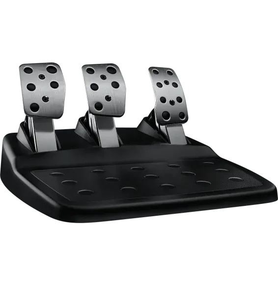Pédalier Logitech G920 avec pédales en métal vue inclinée