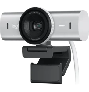 Webcam Logitech MX Brio 4K Ultra HD 960-001554 vue de face avec support de fixation et câble USB-C