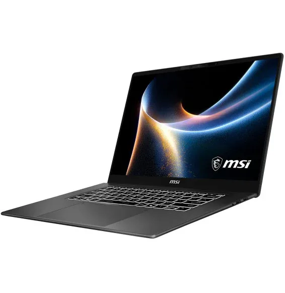 MSI Prestige 16 AI+ ouvert avec écran OLED 16 pouces et clavier rétroéclairé