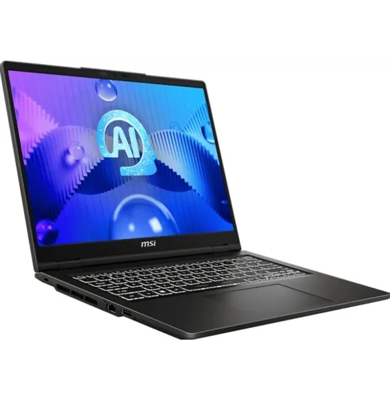 MSI Venture 14 AI ouvert avec écran OLED 14 pouces et clavier rétroéclairé