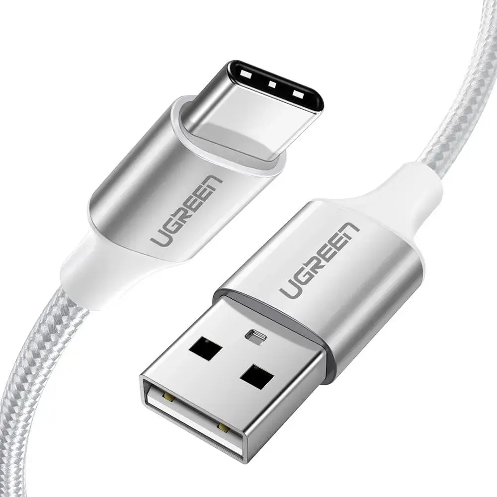 Câble UGREEN 60132 USB-A 2.0 vers USB-C 1,5 mètre blanc (1) Câble UGREEN 60132 USB-A 2.0 vers USB-C blanc 1,5 mètre avec connecteurs en aluminium